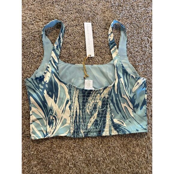 House of Harlow 1960 Women's Blue Satin Smocked Bustier Crop Tank Size S - Picture 5 of 8